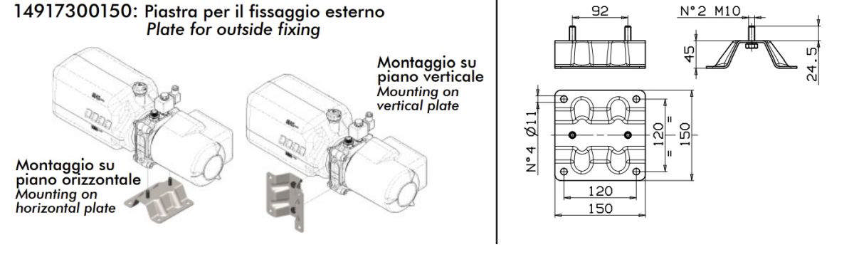 Fod for powerpack inkl. 2 x m10 bolte